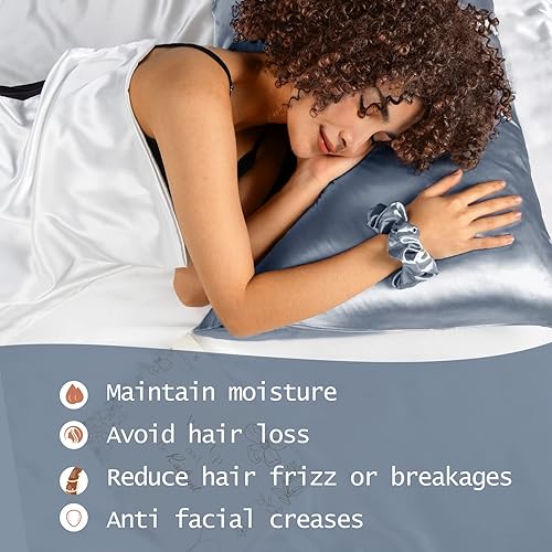 Miniatura 9 de YANIBEST - Juego de 2 fundas de almohada de satén para el cuidado del cabello y la piel y 2 bandas elásticas de satén, fundas de almohada tamaño