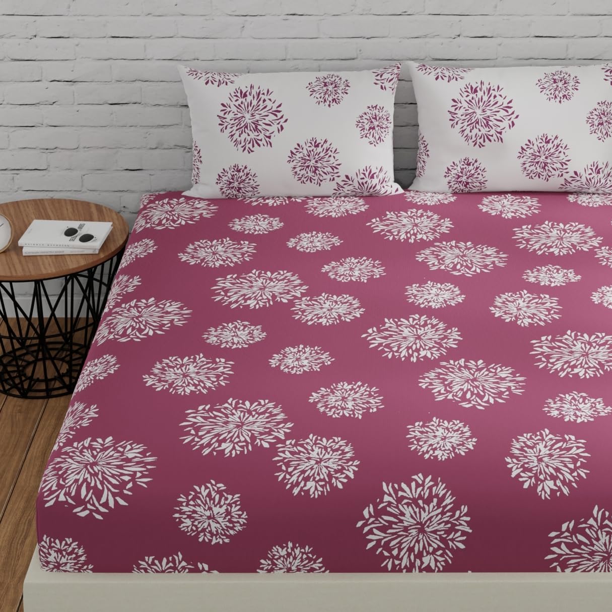 Huesland by Ahmedabad Cotton 144 TC Bedsheet for King Size Bed with 2 Pillow Covers | Mauve & White | 108 by 108 inch (B0BQCBY8SM) Amazon Price History, Amazon Price Tracker