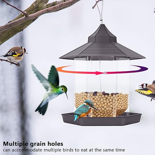 Miniatura 4 de LLdress Comedero colgante para pájaros silvestres al aire libre, comedero para pájaros con techo hexagonal para decoración exterior de jardín y