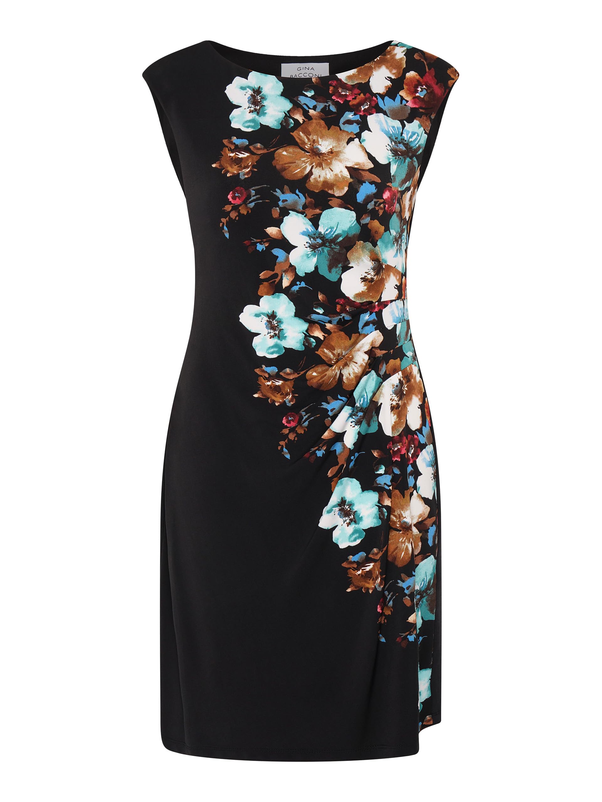 Gina Bacconi Women's Wilhelmina Floral Print Dress Cocktail, Black/Blue, 14