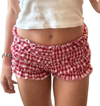 Women Ruffle Bloomer Shorts Plaid Gingham Shorts