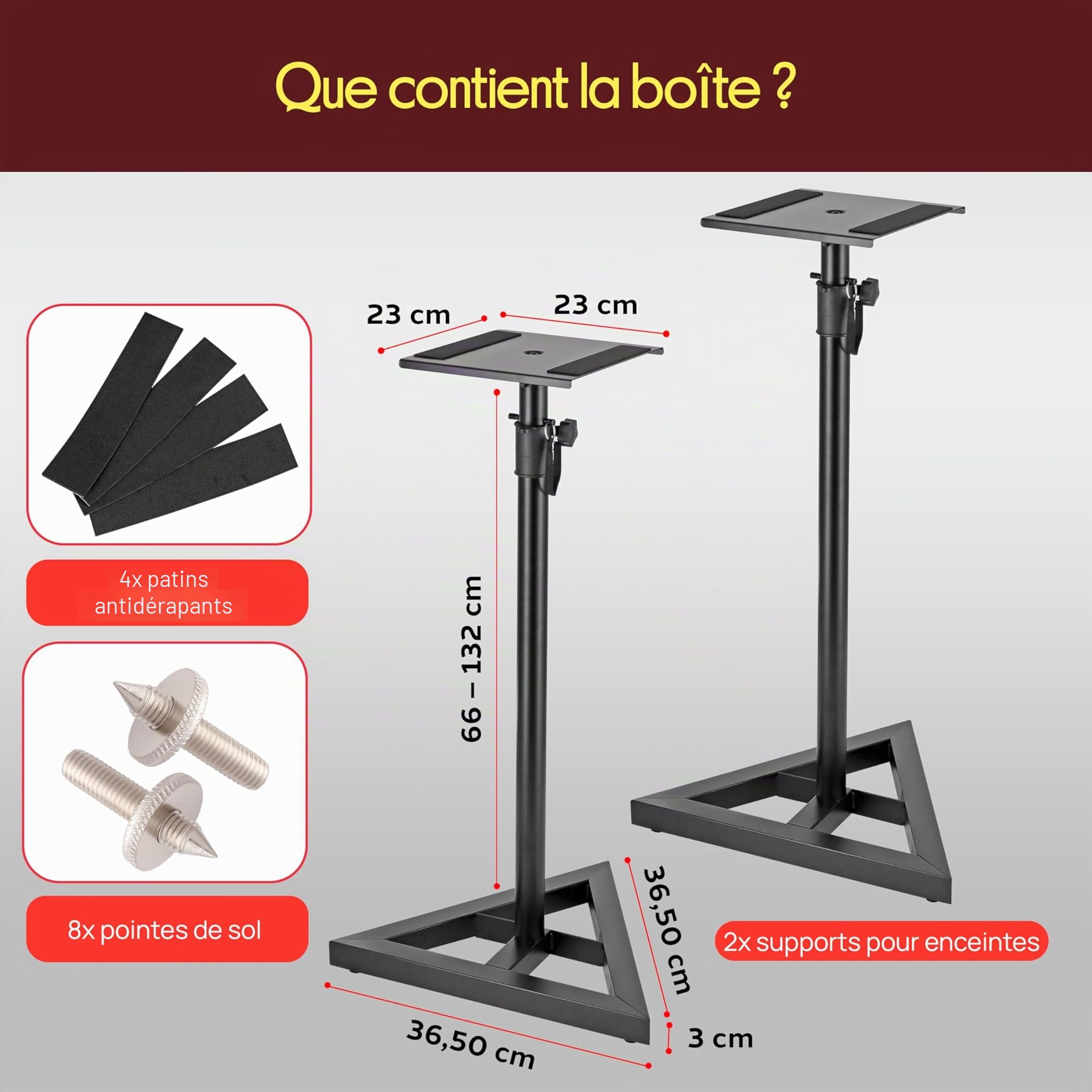 Pyle Support d’Enceinte Télescopique Réglable – Pied de Sol Robuste avec Base Triangulaire à Trois Pointes et Plateau Carré, Noir