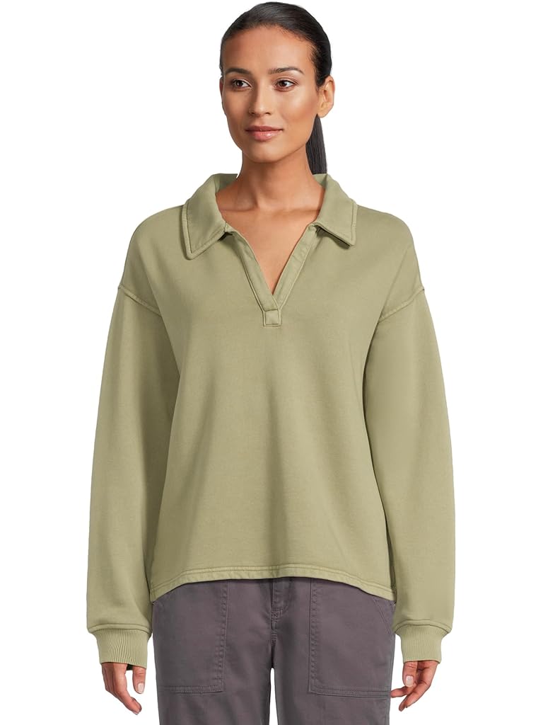 Olive L.L.Bean Sunwashed Sweatshirt Splitneck Polo