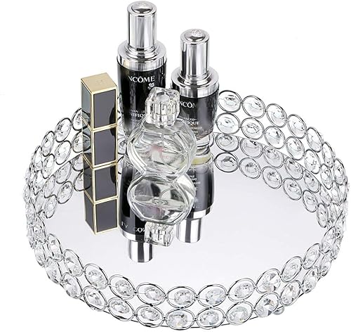 Hipiwe Bandeja de maquillaje de cristal, bandeja de perfume de espejo, bandejas de almacenamiento de joyas, bandejas de bisutería, organizador de