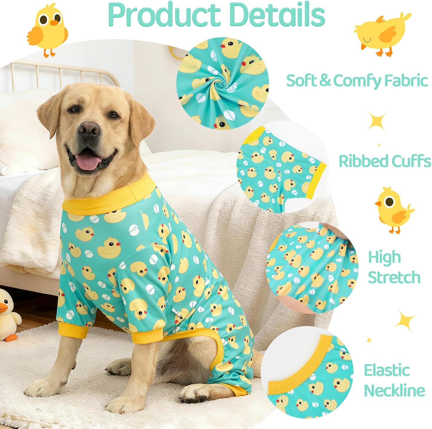 XPUDAC 4 Pieces Dog Pajamas for Large Dogs Pjs Clothes Puppy Onesies for Doggie Duck Shirts Sleeper for Pet Cats Jammies-3XL