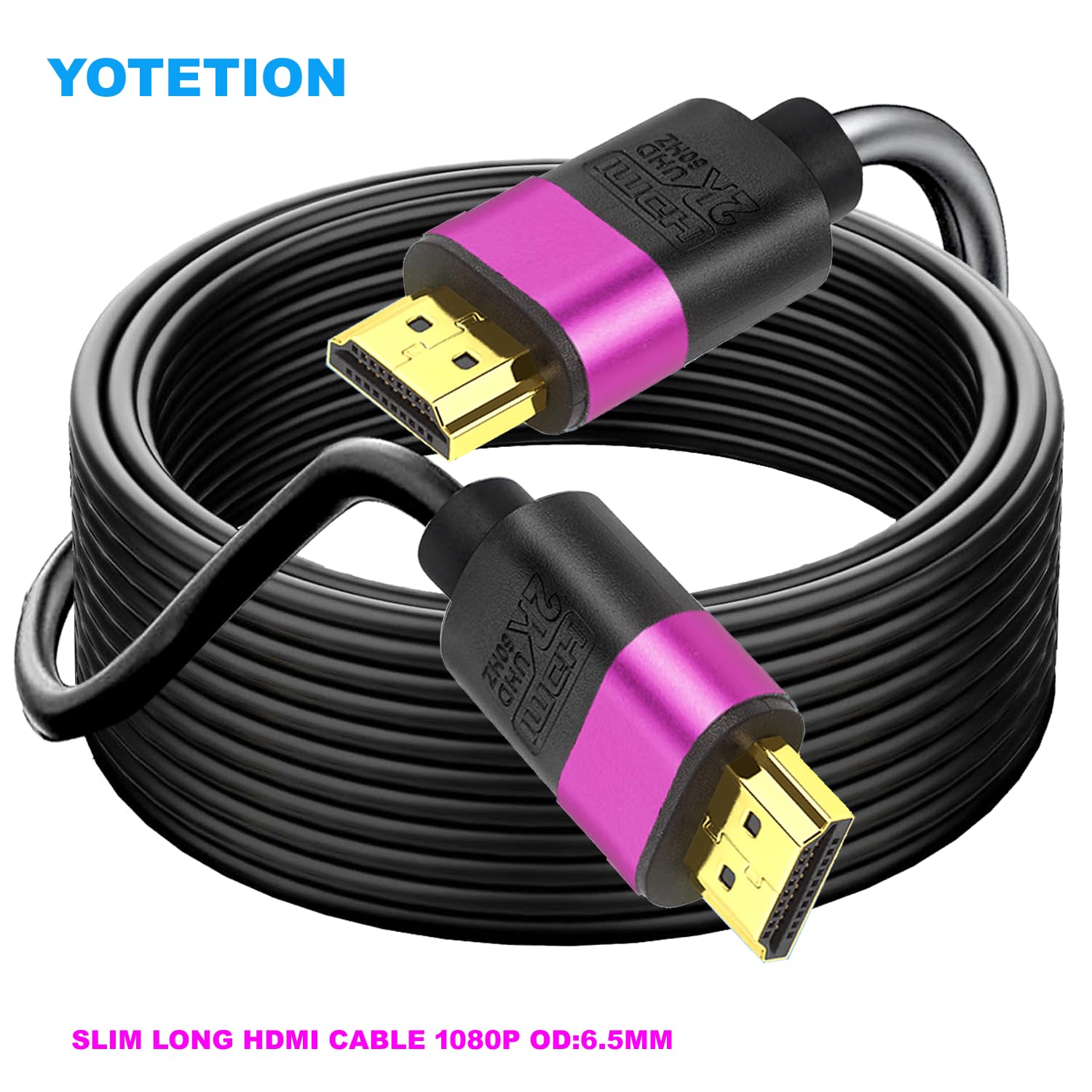 Cable HDMI de 80 pies, cable HDMI largo de alta velocidad, conector dorado (morado) 2K @60Hz 1080P DTS:X, HDCP 2.2 y 2.3, HDR 10 compatible con Roku TV/PS5/HDTV/Blu-ray