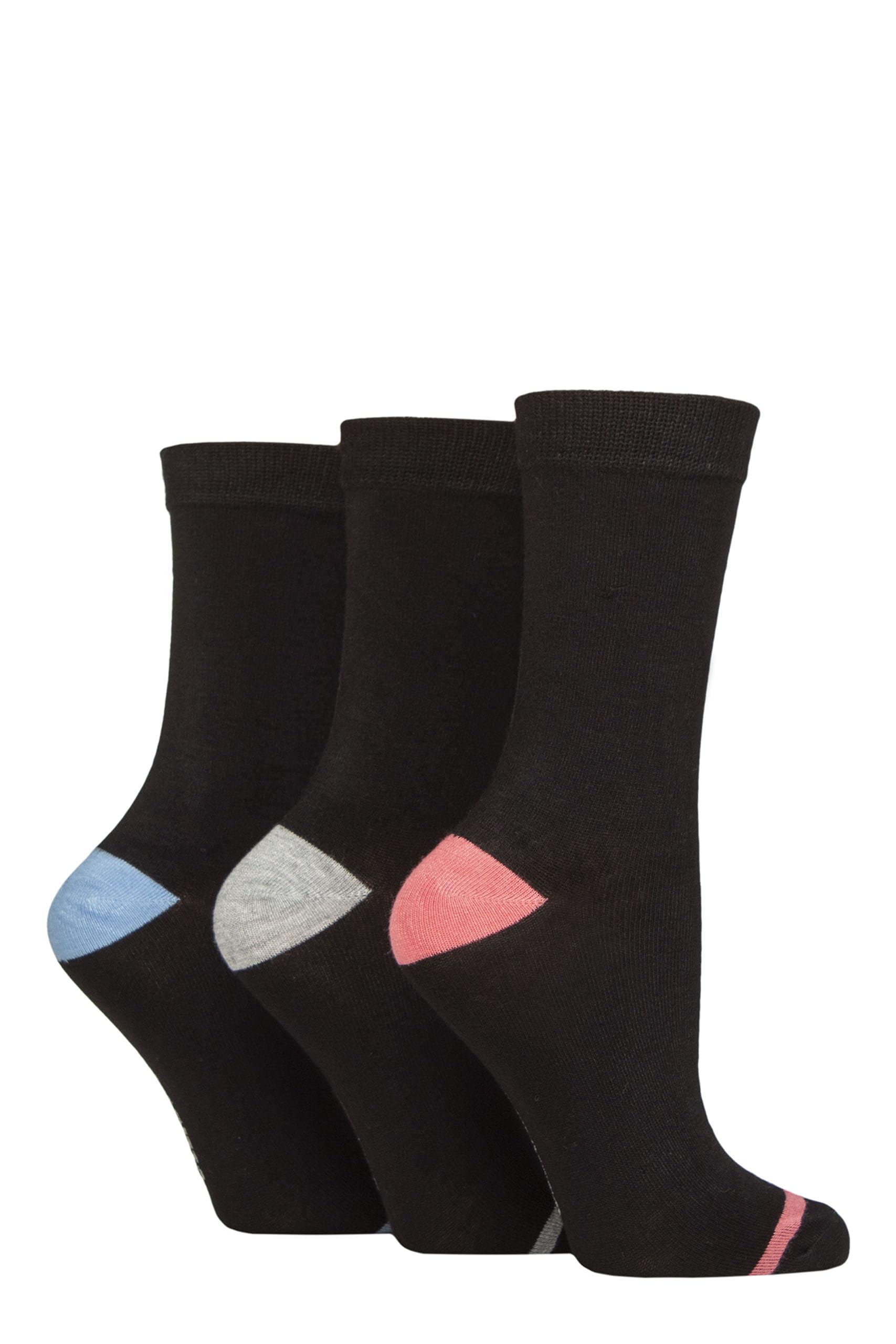 Glenmuir Ladies Contrast Heel and Toe Bamboo Socks Pack of 3 (UK, Numeric, 4, 8, Regular, Regular, Black Pink/Grey)