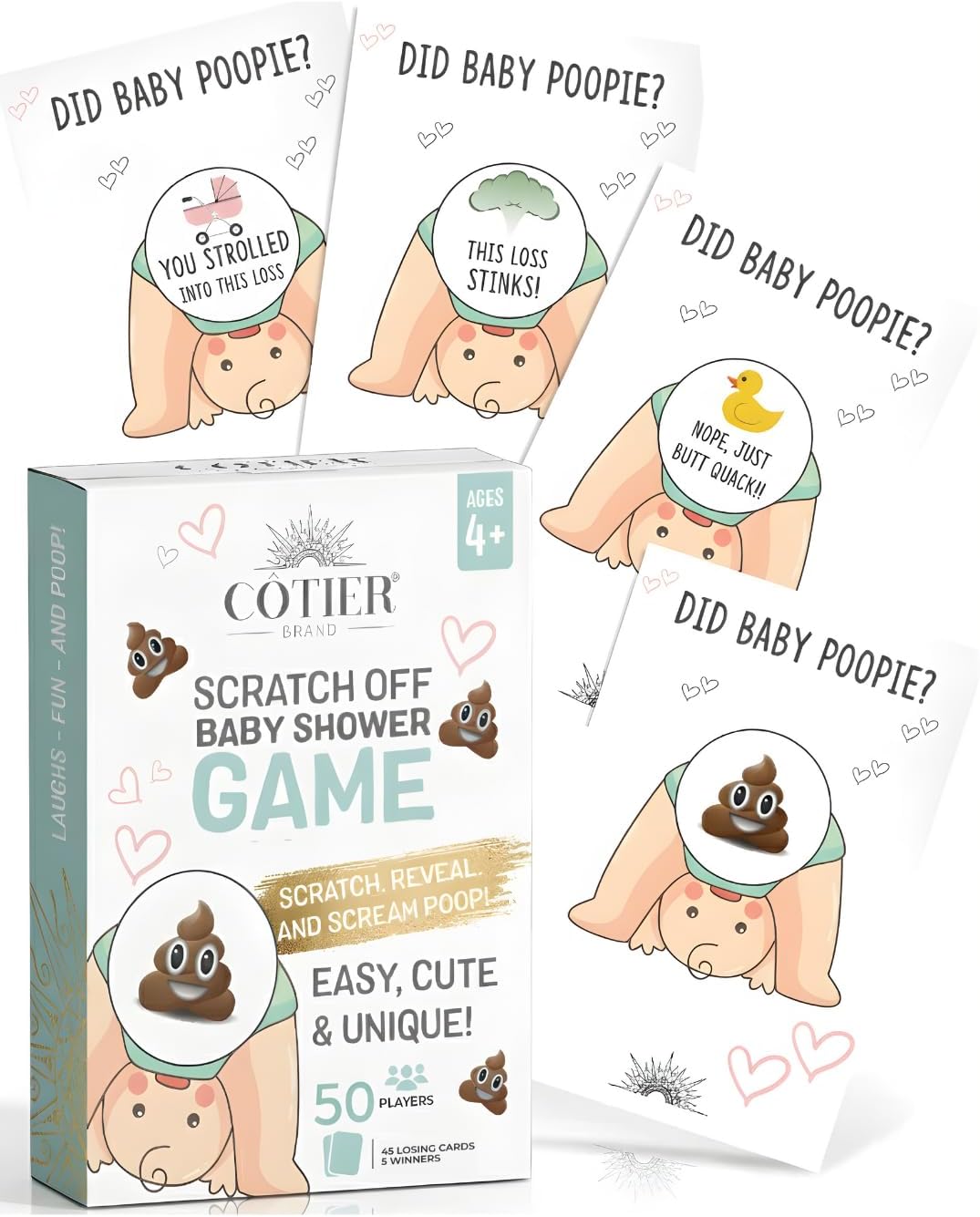 30 COTIER Baby Shower Scratch Off Game - Emoji Lottery Ticket Raffle Cards | 2 Winners | Gender Neutral, Boy, Girl | Funny Activity for Diaper Raffles, Ice Breakers & Door Prizes for Any Decorations