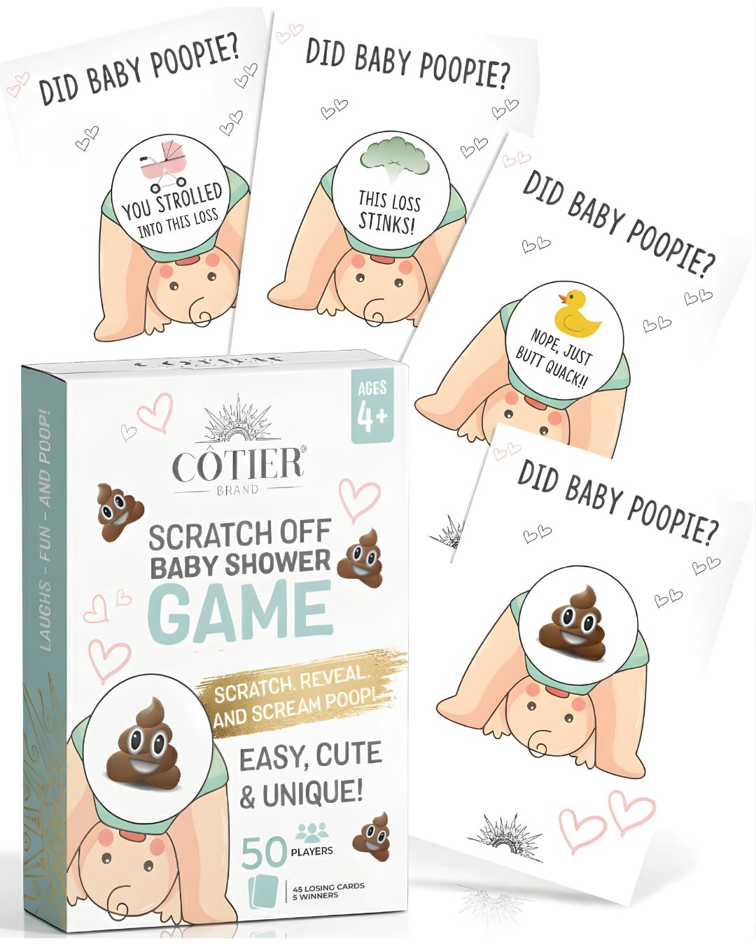 COTIER BRAND Did Baby Poopie Boy Baby Shower Scratch Off Game - Funny Losing Phrases on Cards - Hilarious Boy Shower Game for Coed Party, Sprinkle,