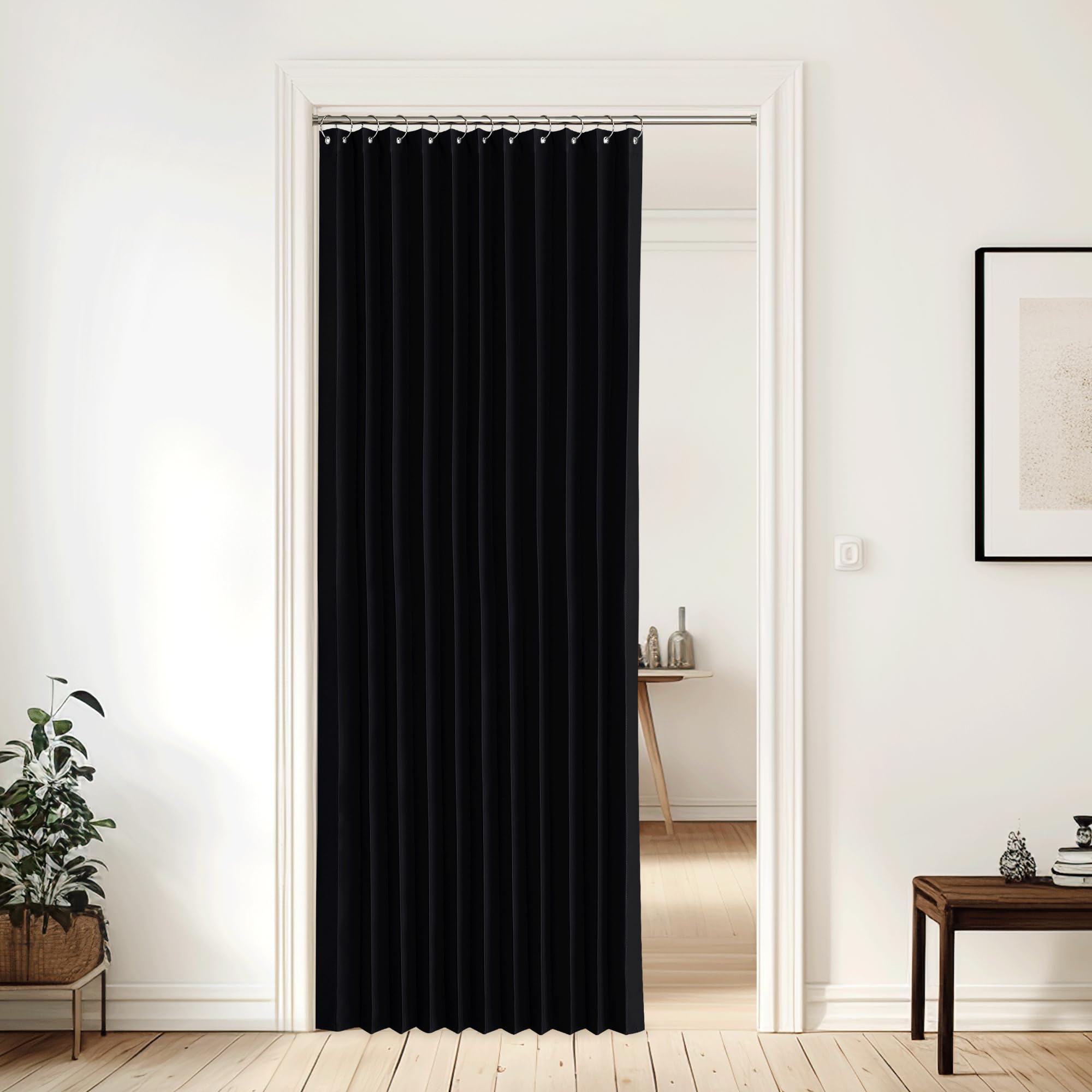 NICETOWN Raumteiler-Vorhang für Wohnzimmer, Wandteiler, breite Vorhänge für Schlafzimmer-Trennwand, wärmeisoliert, Privicy-Türpaneel für französische Tür, 1 Panel, 152,4 cm B x 203,2 cm L, Schwarz