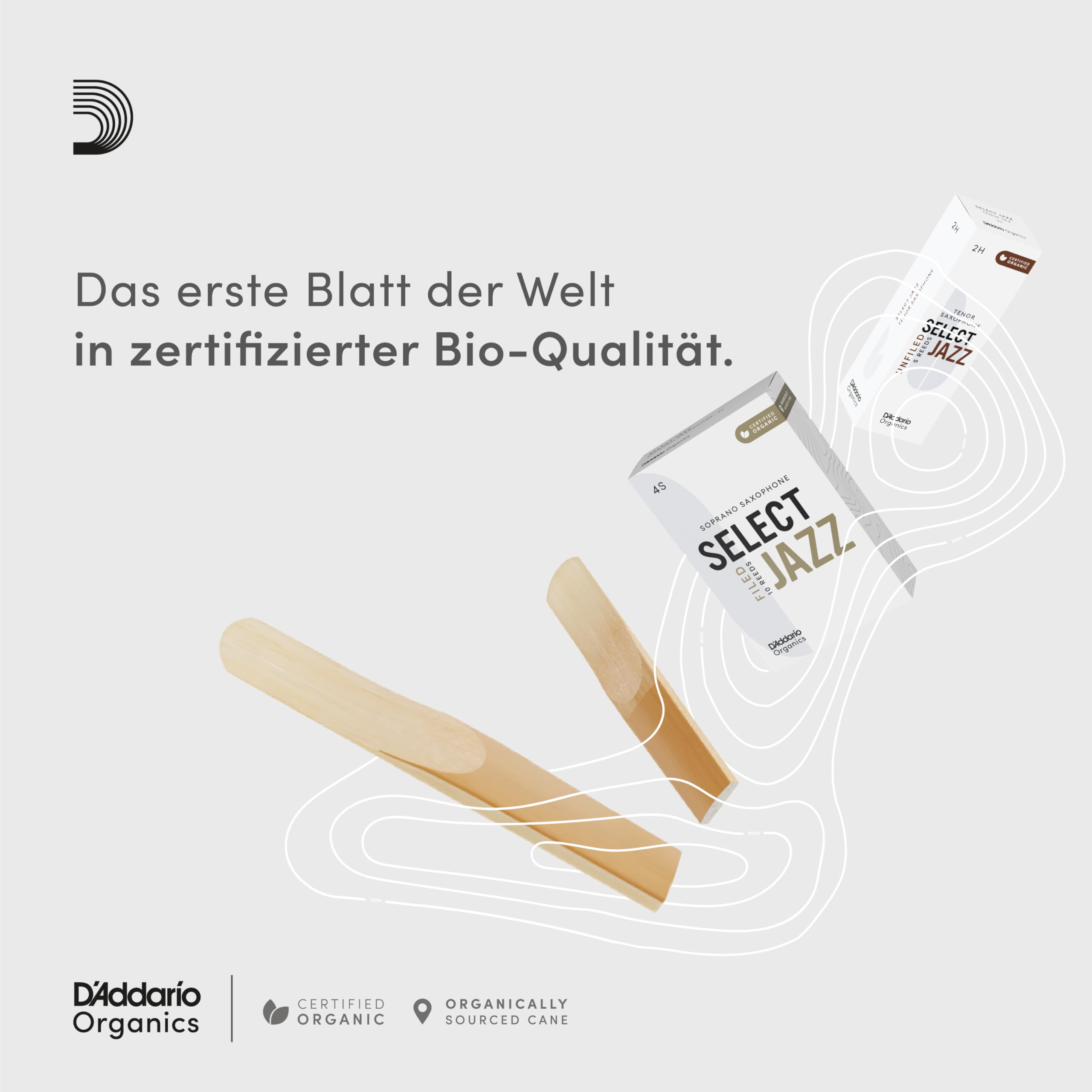 D'Addario Organisch Select Jazz Filed Alto Saxophon-Stimmzungen - Saxophonrohre - 3 Mittel, 10 Packung