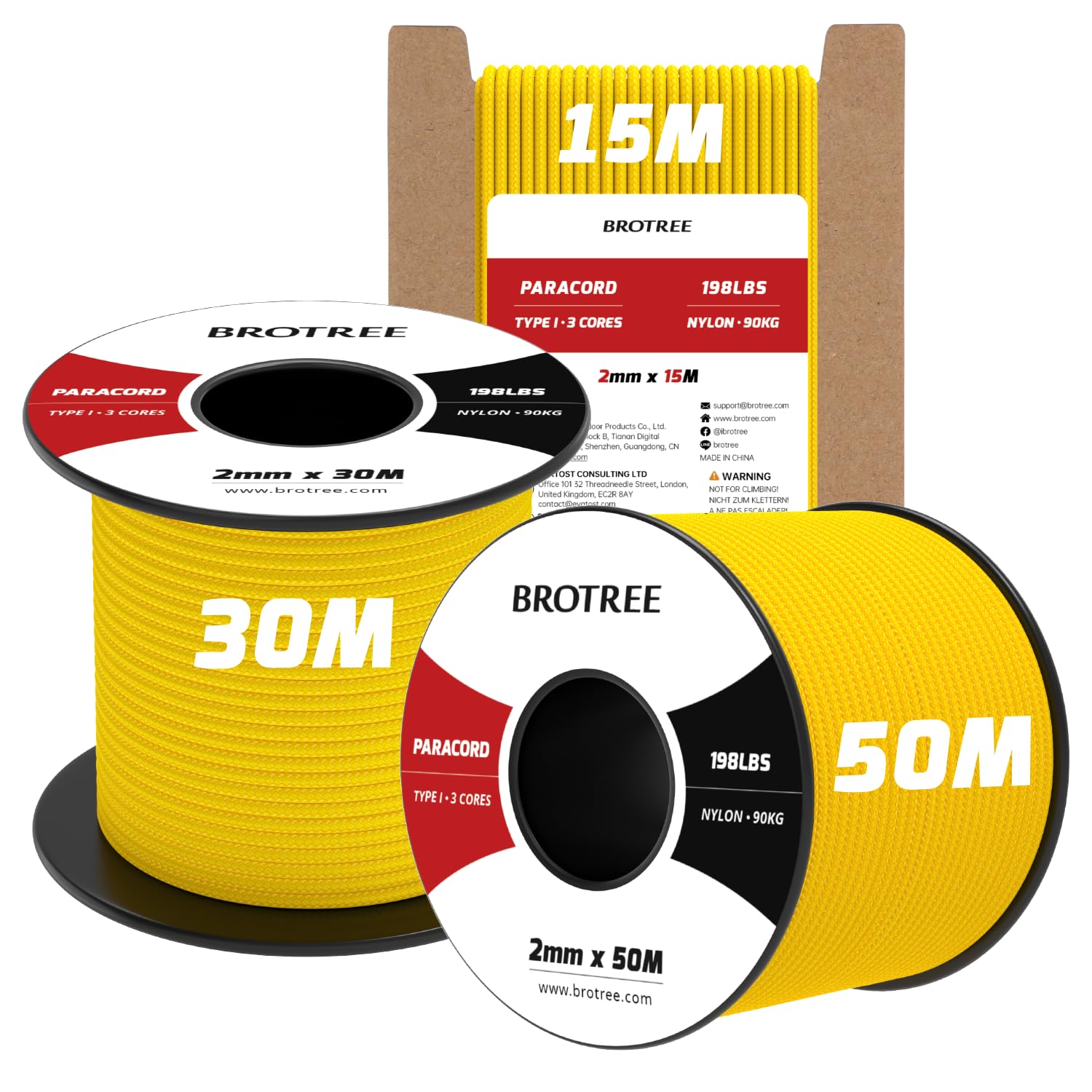 Brotree 2mm Paracord 3 Strands 30M 100% Nylon Rope Parachute Cord for Outdoor, Craft, DIY - 90kg Breaking Load (Golden Yellow)
