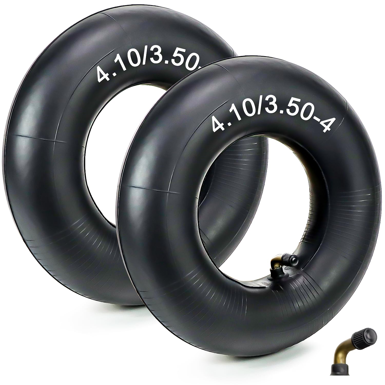 4.10/3.50-4" Replacement Inner Tube with TR-87 Bent Valve Stem (2-Pack) Heavy Duty Replacement tube for Wheelbarrow Tire 4",Trunk, Tractor, Garden Carts,Golf Cart, Mowers and More
