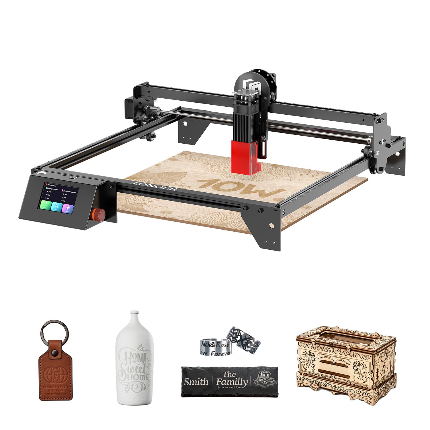 Longer RAY5 Laser Engraver, Laser Engraver 10W Output Power, 3.5” Color Touch Screen, App Offline Control, DIY Engraver Tool for Metal/Glass/Wood Engraving Area 15.75"x15.75"