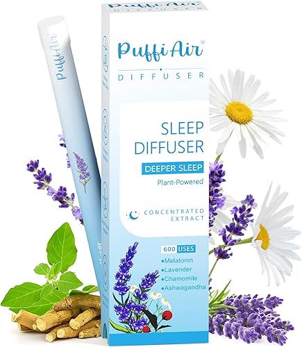 Pluma de ansiedad herbal, difusor de melatonina con lavanda, manzanilla y ashwagandha para apoyo al sueño y alivio del estrés, 600 usos
