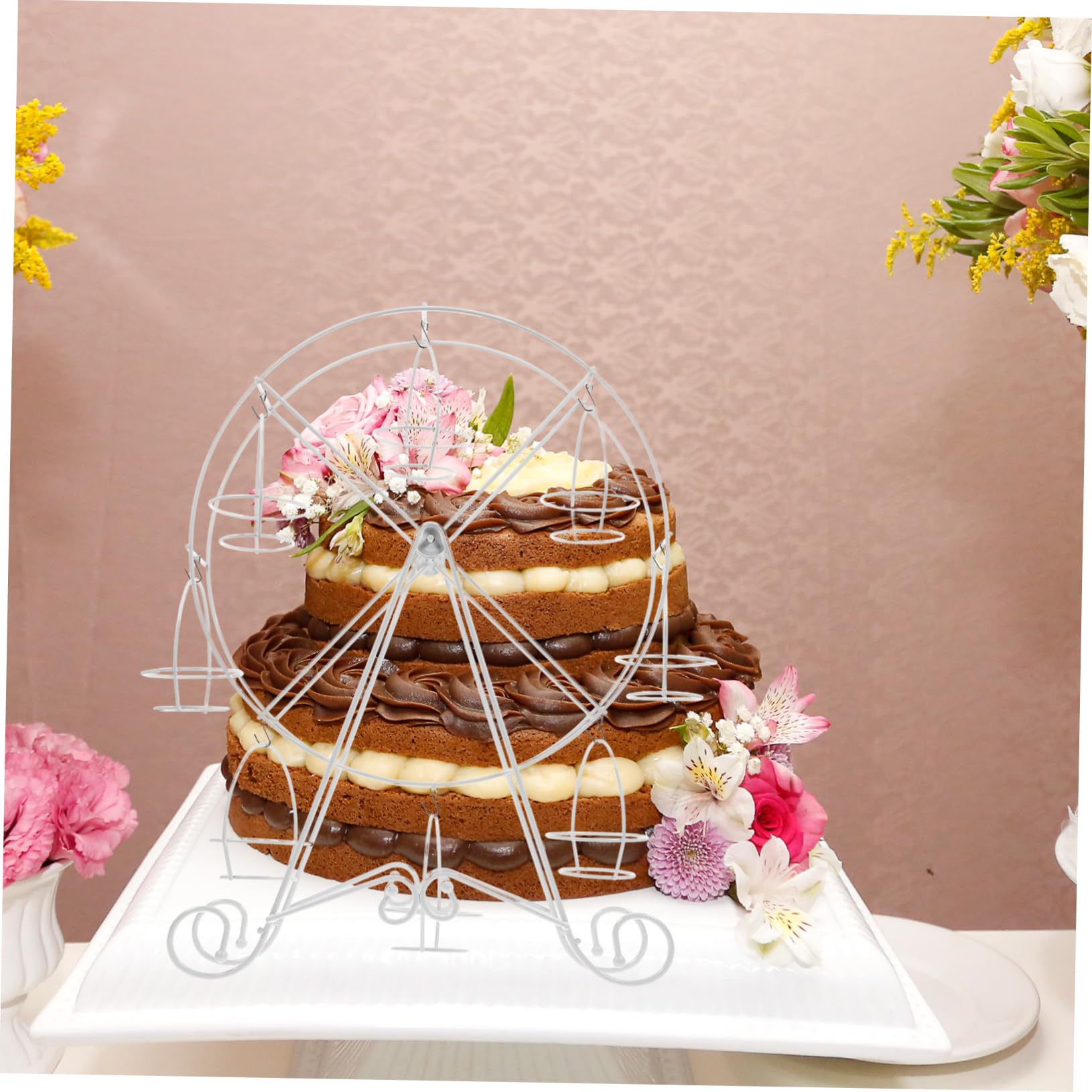 Zerodeko Soporte para Cupcakes Forma de Noria de Hierro Blanco Diseño Giratorio para Fiestas de Boda, Bandeja para Servir Postres Elegante y Funcional