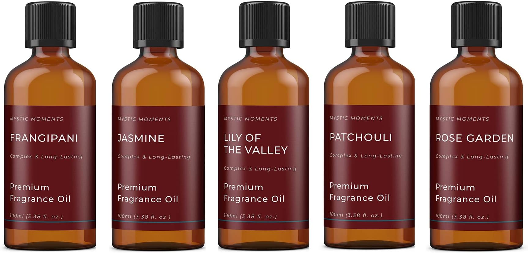 Mystic Moments | Floral Favourites Fragrant Oil Gift Starter Pack 5x100ml | Frangipani, Jasmine, Lily of The Valley, Patchouli & Rose Garden