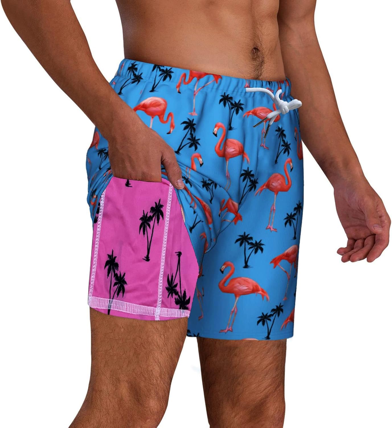 feelacle Mens Swim Trunks with Compression Liner Quick Dry 5.5 Inch Swimming Board Shorts Swimwear Bathing Suit