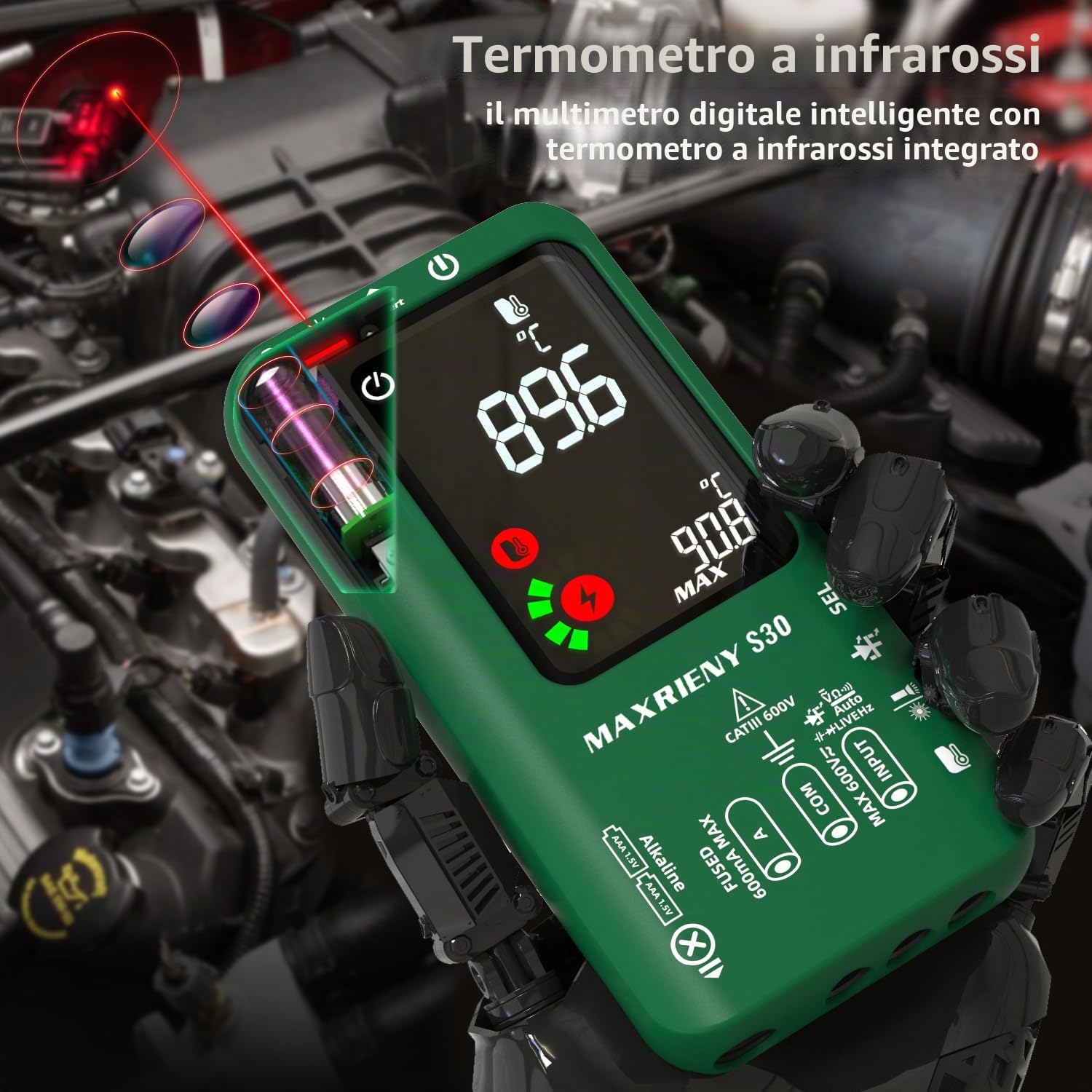 Multimetro Digitale Termometro a Infrarossi Ricaricabile Voltmetro Intelligente 9999 Conteggi Tester di Corrente Elettrica Capacità Diodo Tester di Tensione per LED Automotive Elettronico