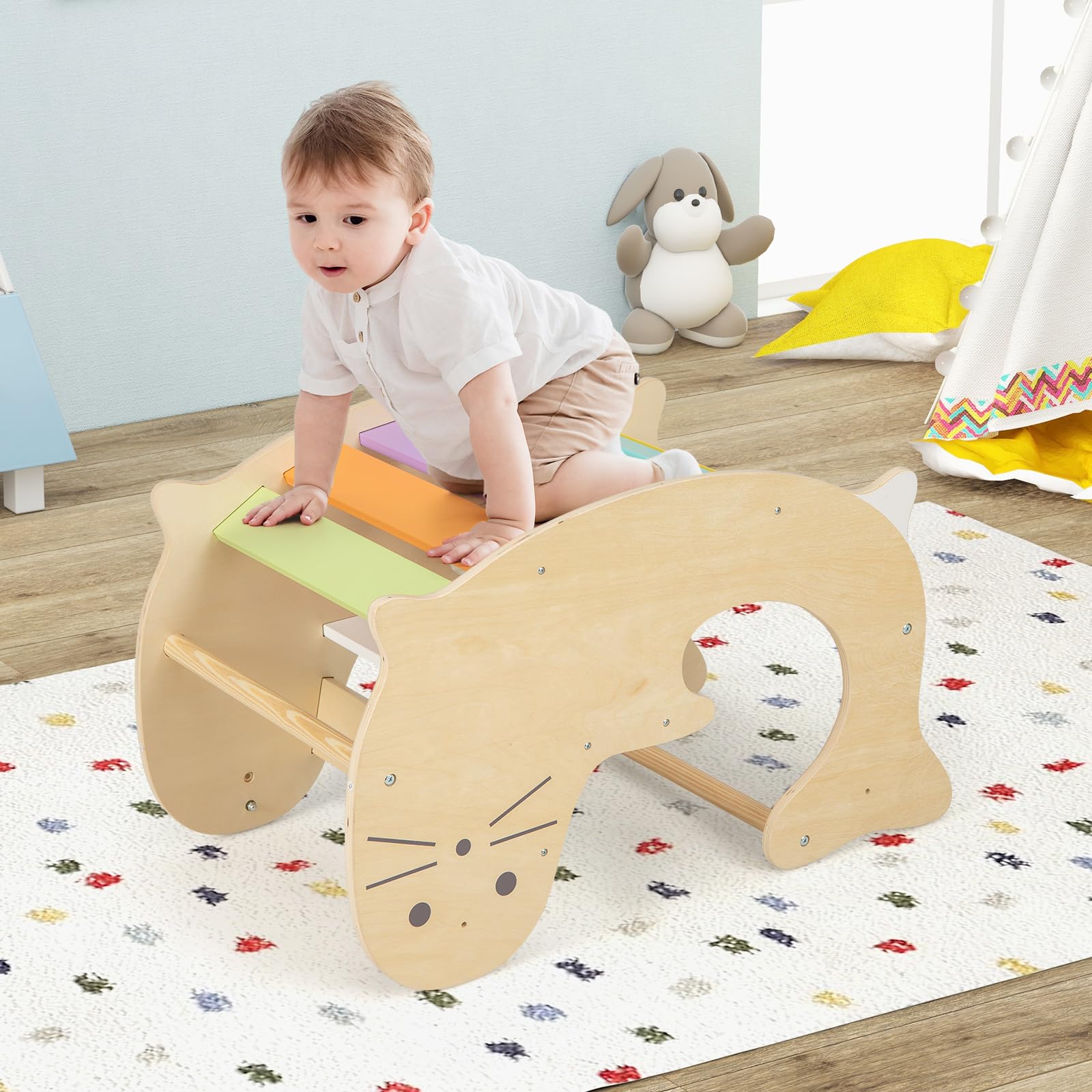 Olakids Climbing Toys for Toddlers, 3 in 1 Pikler Montessori Wooden Arch Climber Rocker Ladder, Indoor Kids Activity Climb Toy Gym Playground Play Structure Gift for Children Boys Girls