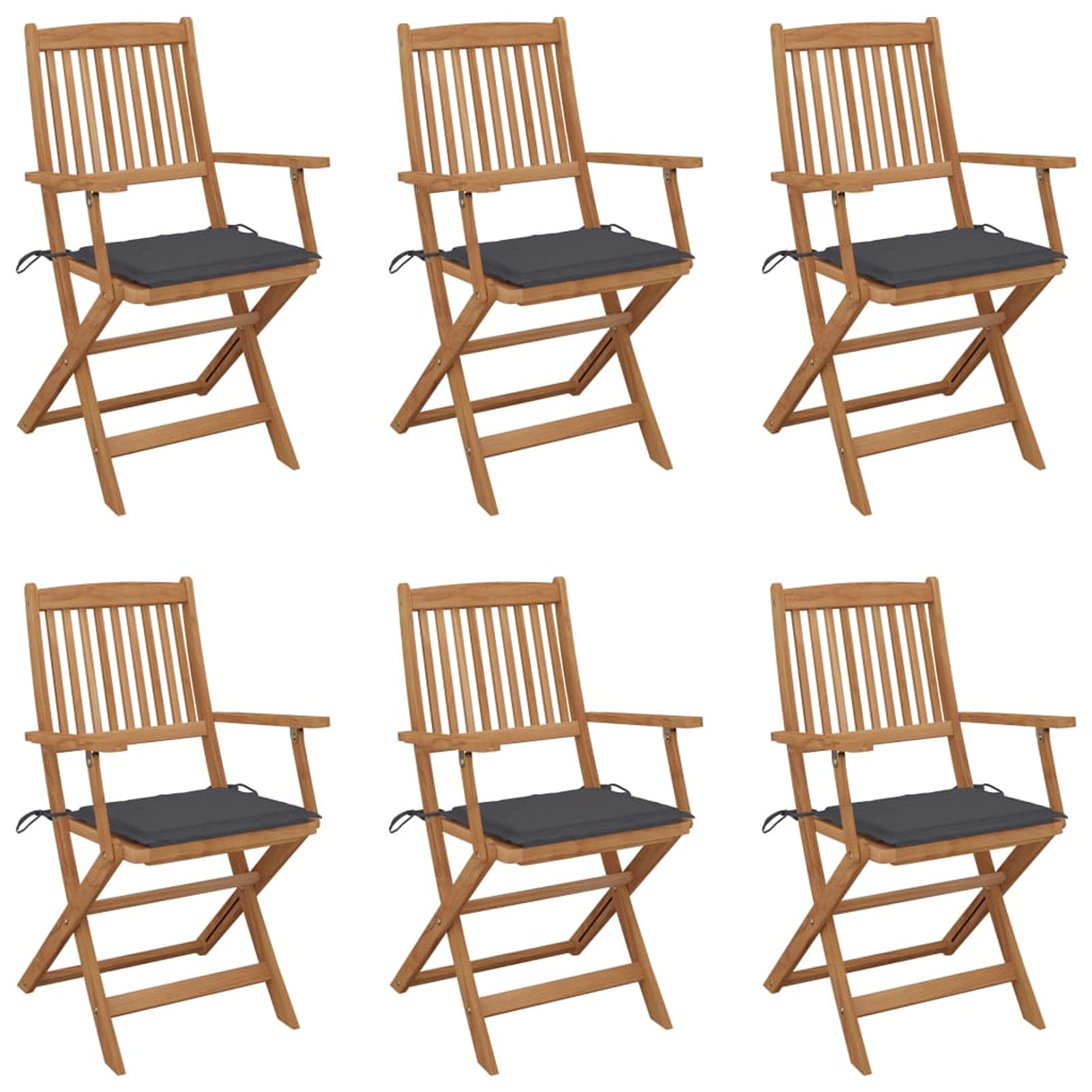 Homgoday Składane krzesła ogrodowe 6 sztuk i poduszki z litego drewna akacjowego nowoczesny design lekkie krzesła na zewnątrz, ogród lub taras fotel z podłokietnikami i oparciem antracyt