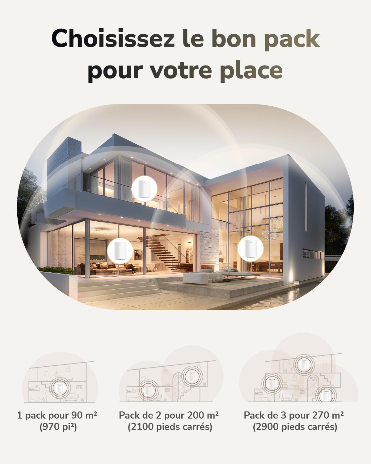Cudy BE3600 Gigabit Wi-FI 7 Système Mesh, 270 m², M3600 3-Pack | Wi-Fi 7 double bande 2882 + 688 Mbps, 3 ports GbE, réseau maillé sans interruption, VPN WireGuard/OpenVPN/IPsec, MLO