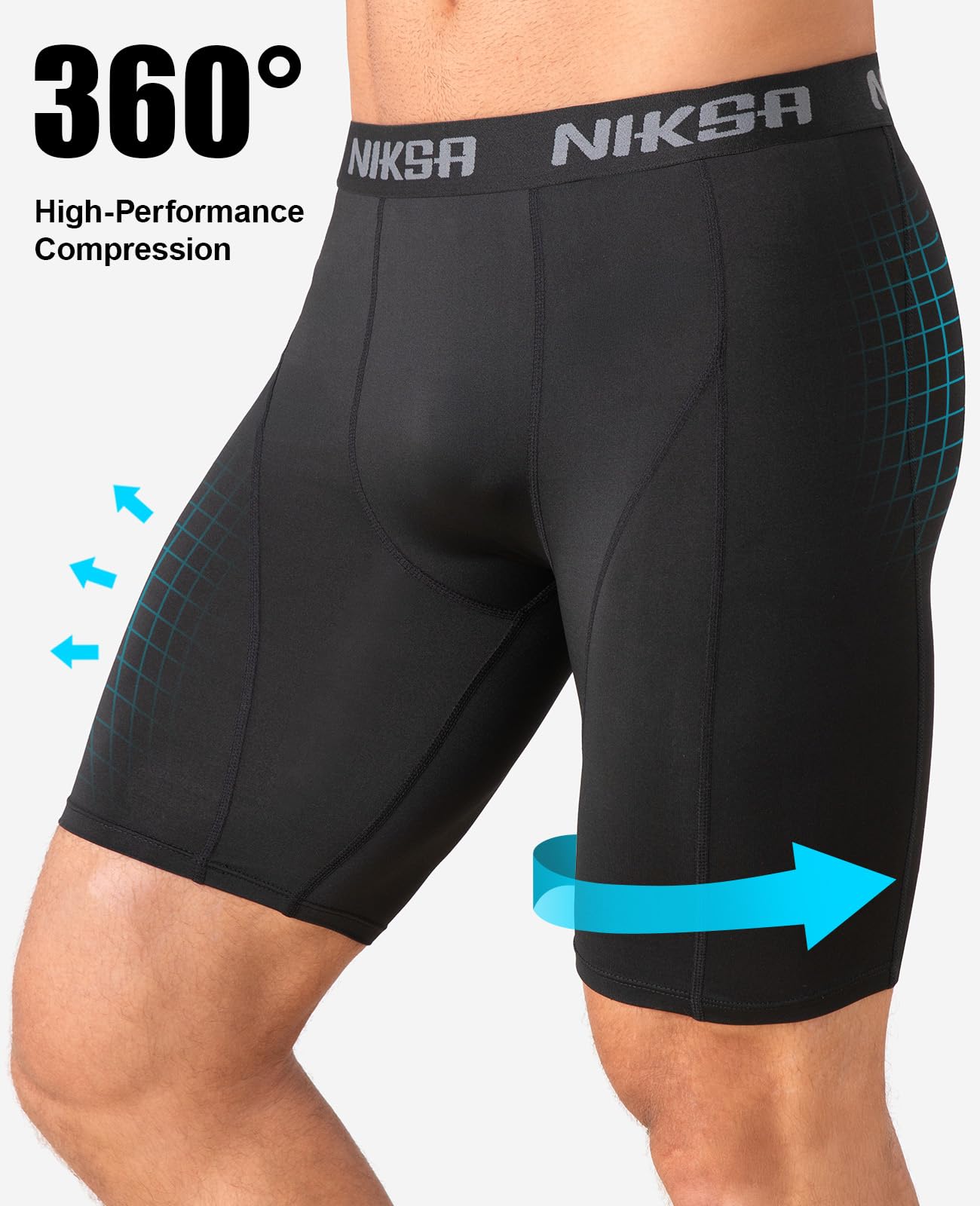 Niksa Lot de 3 shorts de compression pour homme, en élasthanne, pour entraînement, course à pied, sport