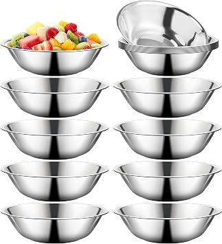 10 Pack Small Stainless Steel Bowls,6 Inch Prep Bowls with Flat Base, Metal Kitchen Mixing Bowls for Cooking, Baking, Serving, Meal Prep