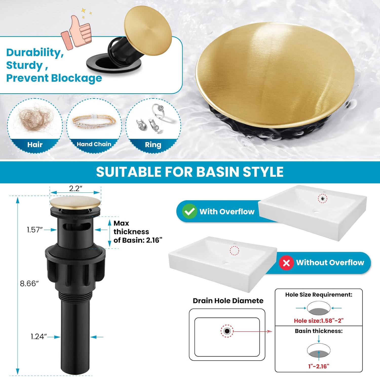 gotonovo Bathroom Faucet 3 Hole 8 Inch Widespread Bathroom Sink Faucet 2 Cross Handles Vintage Lavatory Vanity Mixer Tap with Pop Up Drain, HOT Cold Label, Antique Brass - Image 5