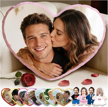 Custom Heart Pillow with Photo & Text Personalised Picture Cushion Gift for Couple, Valentine's Day, Anniversary, Him & Her