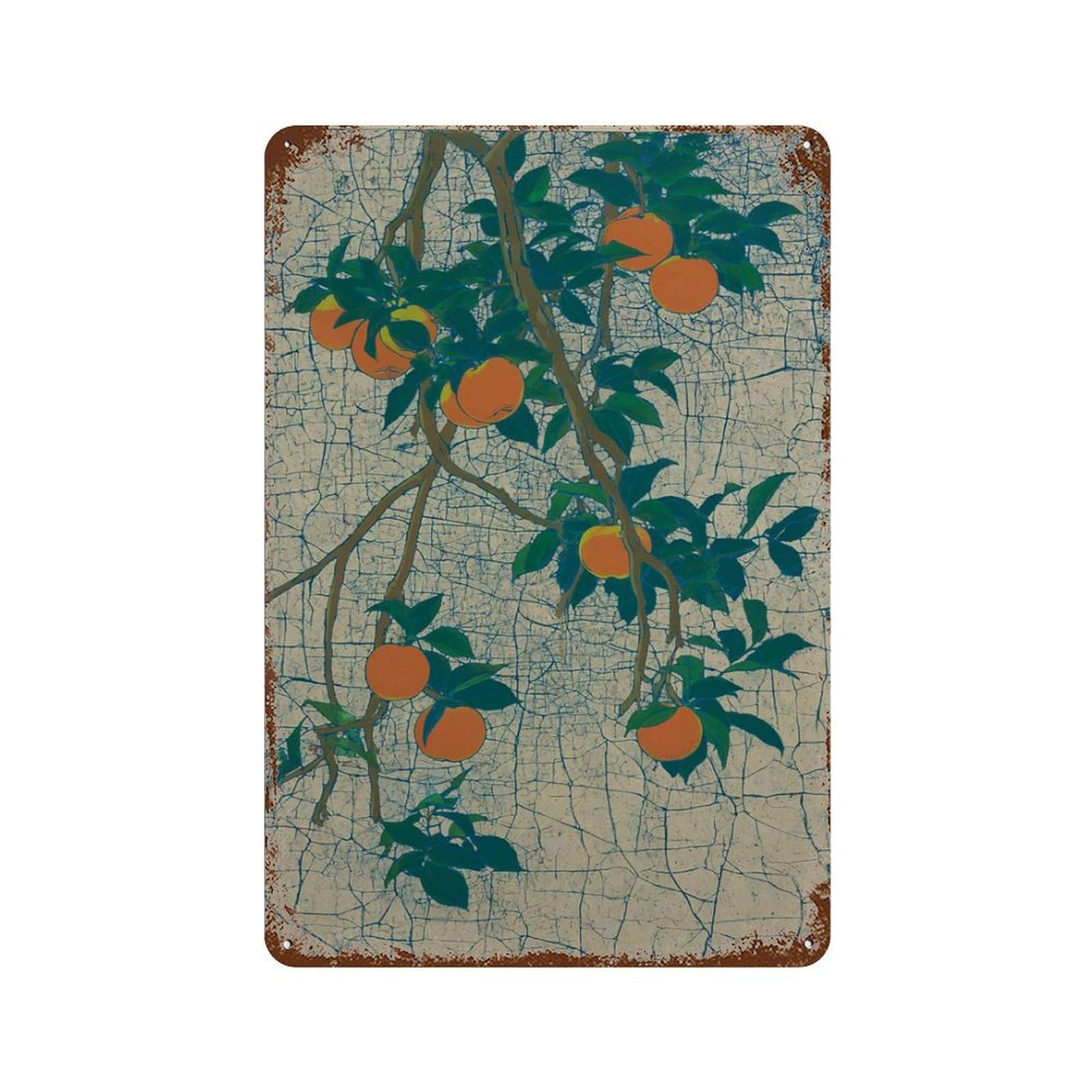 xiaoxiaoshen Persimmon Orange Fruit Botanical Japanese Style Wall Decor Art Metal Tin Poster Modern Home Decor Art Home Bar Shop Decorations Vintage Sign 30x20cm
