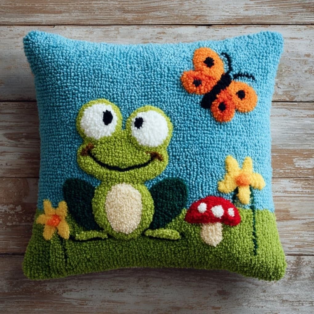 AxiangziK Latch Hook Cushion Kit,Frog DIY Embroidery Pillow Cover 43X43Cm