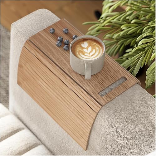 Miniatura 1 de Bandeja de brazo para sofá, mesita de noche, posavasos de madera, taza de café, reposabrazos plegable, protector de extremo plegable, para sala de