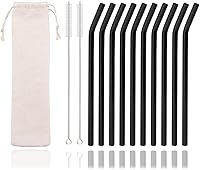 Vista 10 de JASHII Pajitas de vidrio negro, 10 popotes de cristal reutilizables con cepillo limpio, 7.87 x 0.3 pulgadas, pajitas de vidrio portátiles