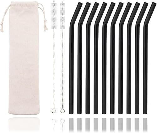 Miniatura 10 de JASHII Pajitas de vidrio negro, 10 popotes de cristal reutilizables con cepillo limpio, 7.87 x 0.3 pulgadas, pajitas de vidrio portátiles