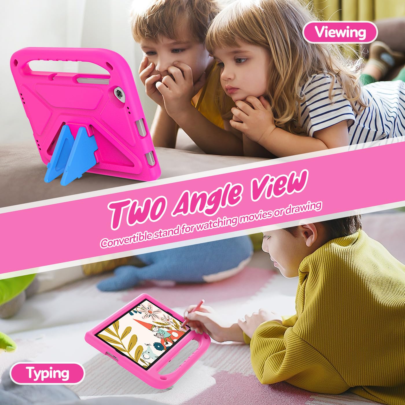 Custodia per Lenovo Tab M10 FHD Plus 10.3 Pollici TB-X606F/TB-X606X, Leggera Antiurto Cover per Bambini con Cavalletto e Spallacci, per Lenovo M10 FHD Plus 10.3" Modello 2020 Tablet, Rosa