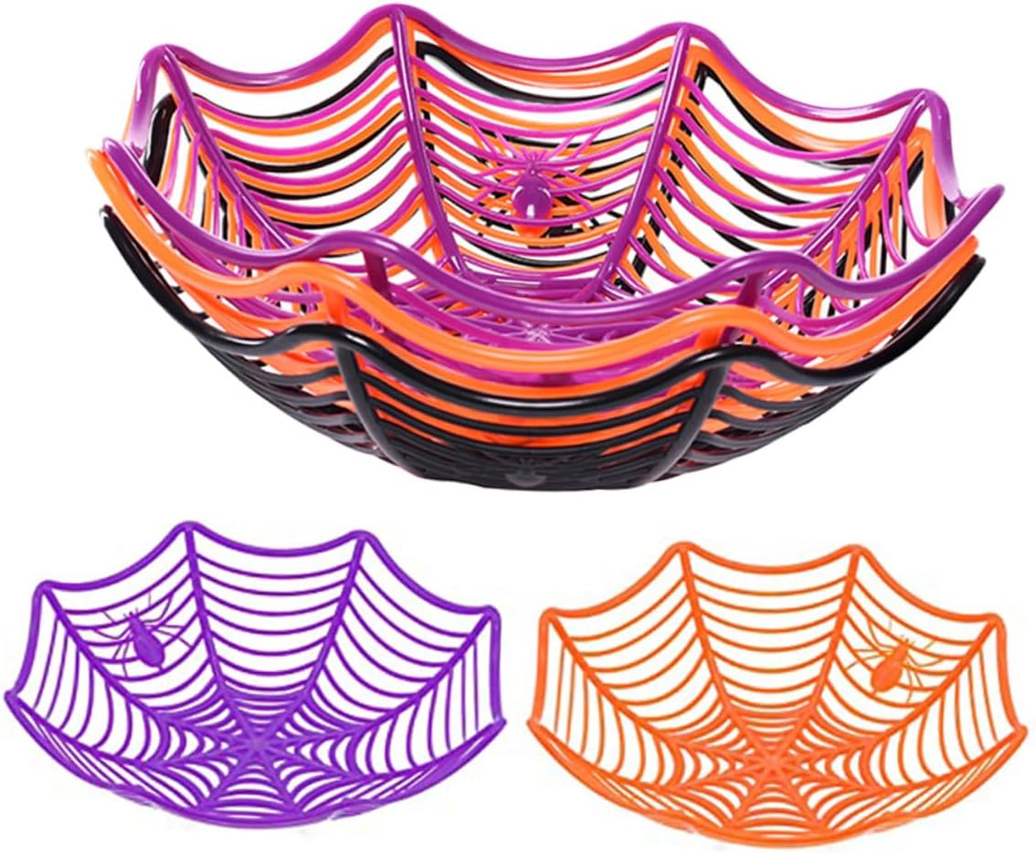 CHILDWEET Spider Web Candy Plate 5pcs Plastic Halloween Party Decor