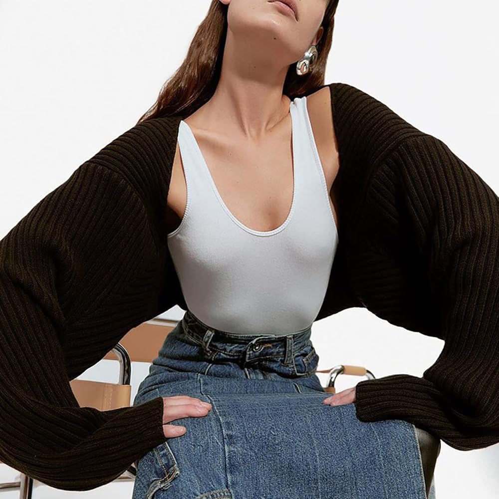 LOFAAC Women Y2K Open Front Rib Knit Shrug Crop Cardigan