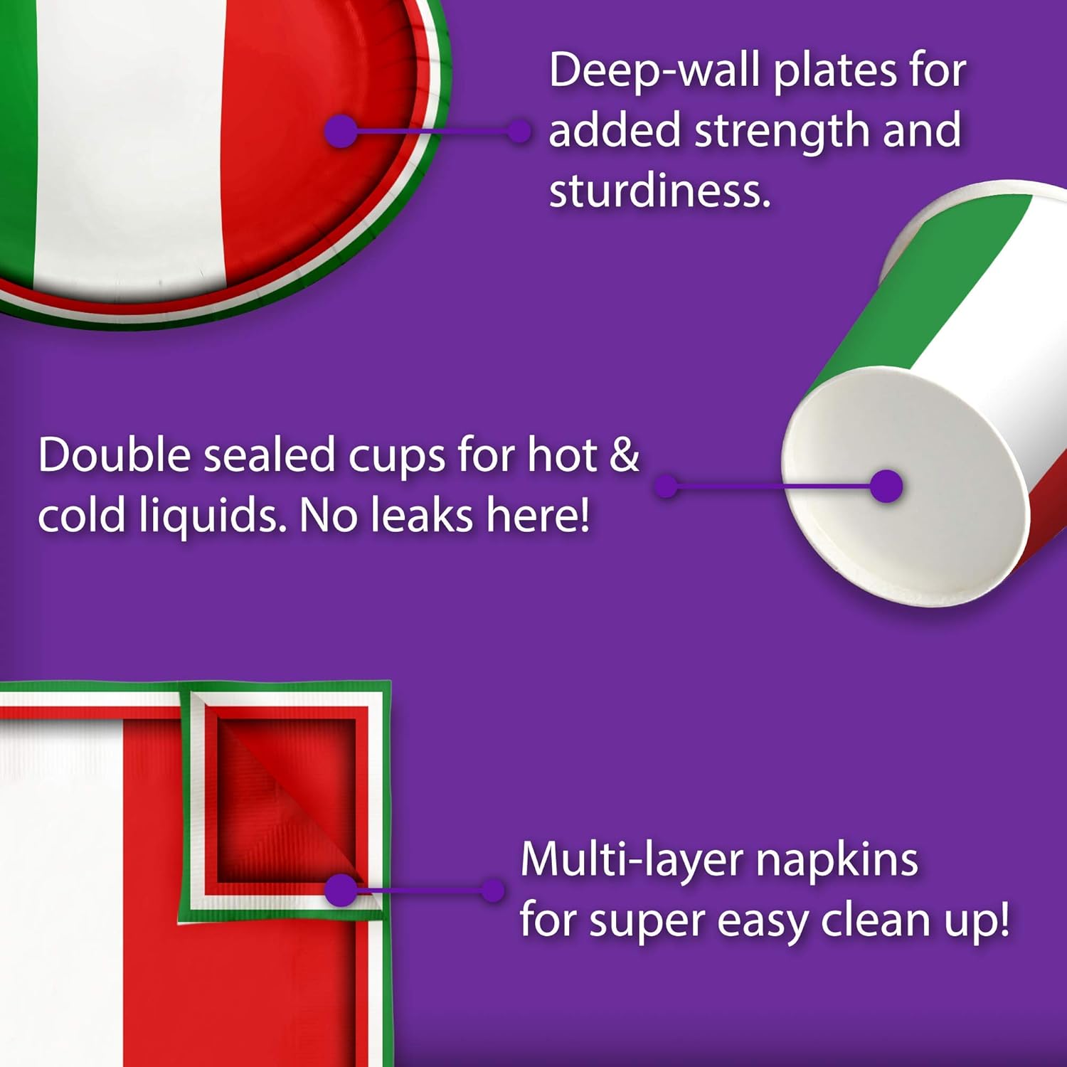 Italy Italian Flag Birthday Party Supplies Set Plates Napkins Cups Tableware Kit for 16 - Image 5