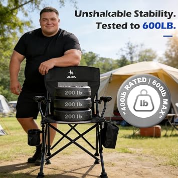 XL Premium Camping Chair - 400lb Capacity, Oversized 23.7 Wide Seat, Heavy Duty 600D Oxford Fabric, Padded Camping Chair Portable for Outdoor, Beach, Tailgate Parties Black/Gray