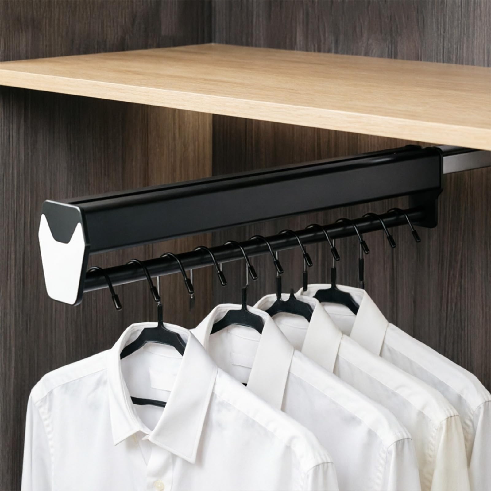 Clothes Hanger Rod - Pull Out Clothes Hanger Rod - Adjustable 31-56cm Wardrobe Rail Clothes Rack, Extendable Clothes Rail With Sliding Track(46cm)