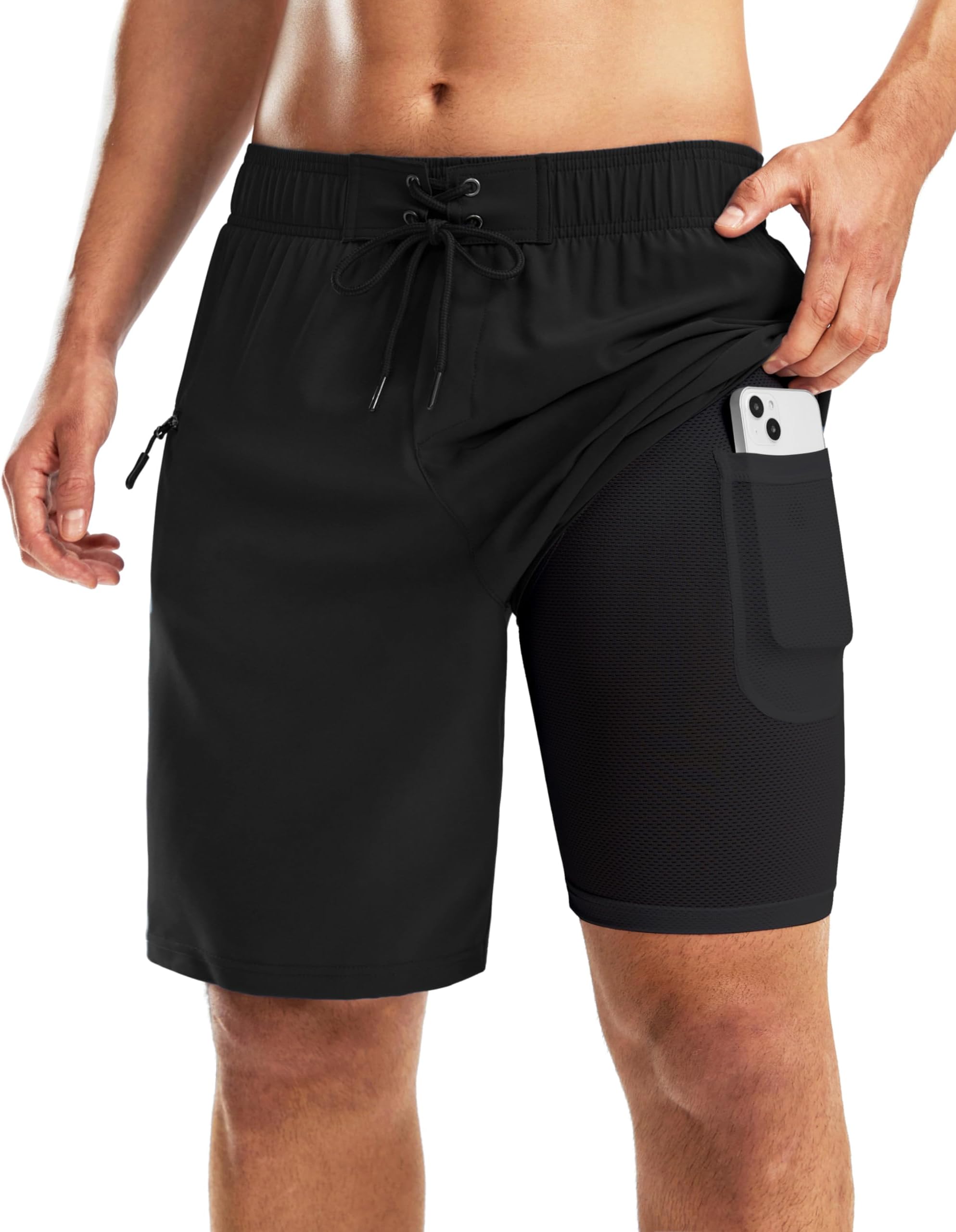 - Men's Swim Trunks with Compression Liner 9 Inch Quick Dry Swimsuit Swimming Swim Board Shorts for Men with Pockets