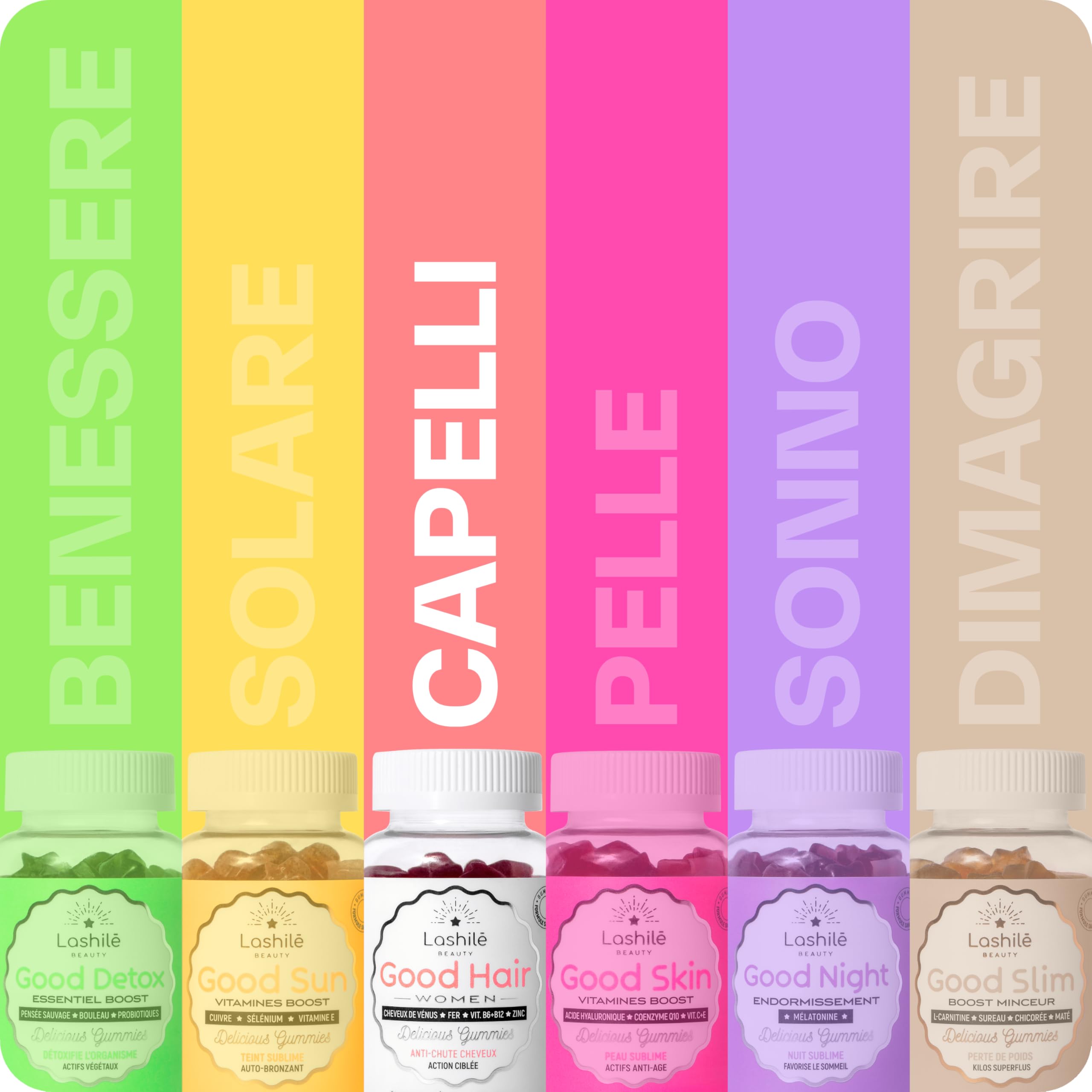 Lashilé Beauty - Integratore alimentare anti-caduta capelli - Crescita e Fortificazione capillare - Good Hair Women - Made in France - Biotina Zinco Ferro MSM Vitamine B6 - Cura 3 Mesi 180 Gummies