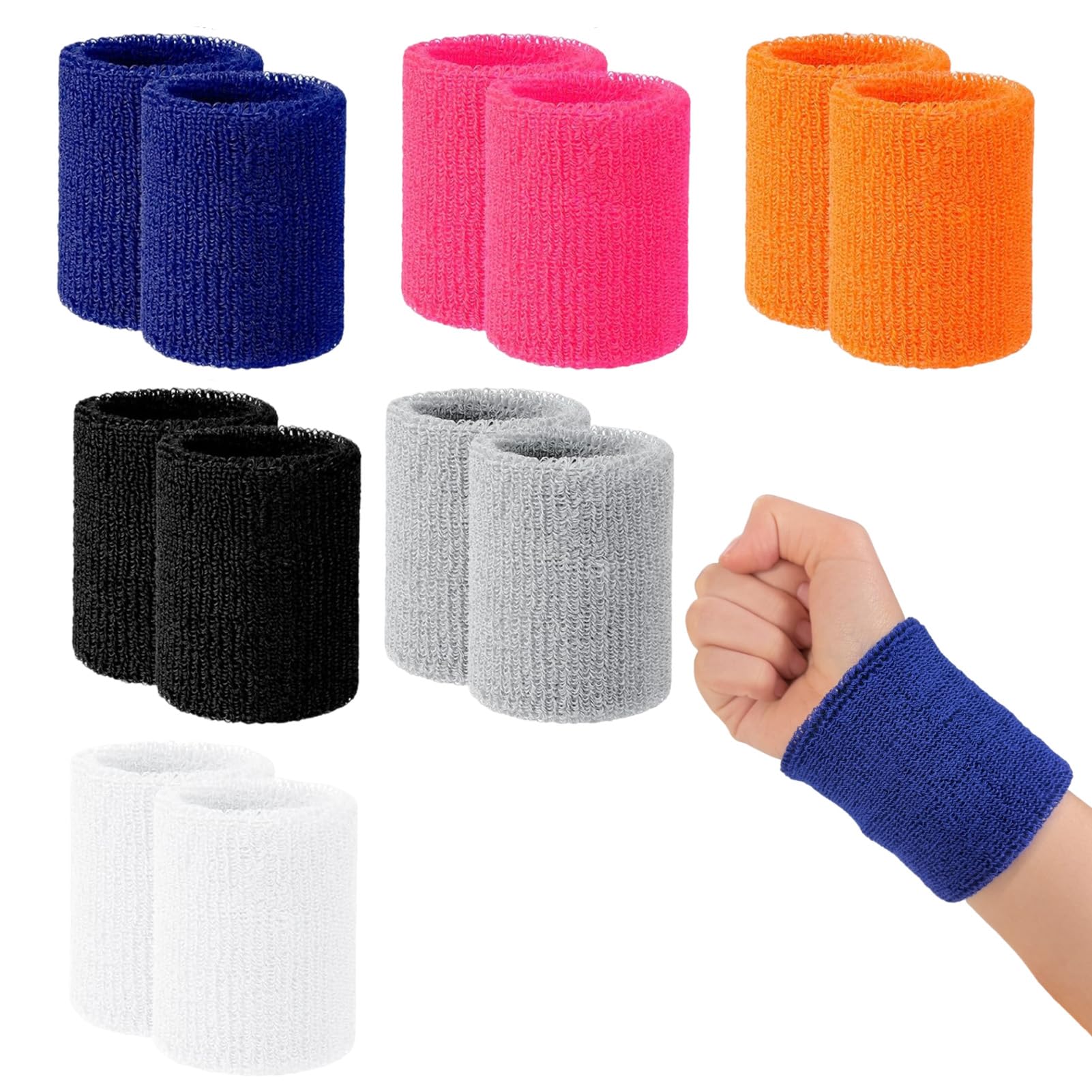12 Pcs Colorful Sports Sweat Bands Cotton Wrist Sweatband for Gym Running