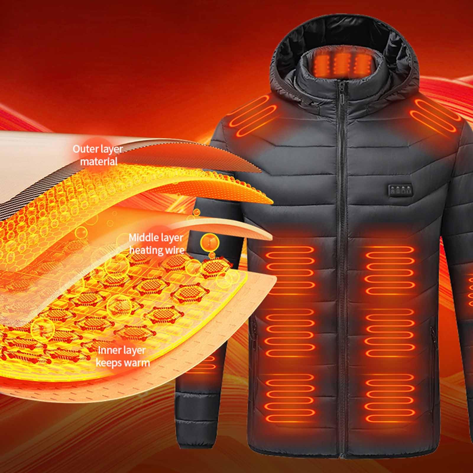 Heizjacke Herren Beheizbare Jacke mit Kapuze USB Elektrische Beheizte Jacken mit 24 Heizzonen Beheizbar Steppjacke Outdoor Winterjacke mit Heizung Winter Funktionsjacke Männer Daunenjacke Skijacke