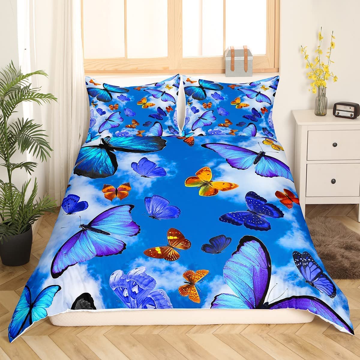 Housse de couette 200x200 papillon en microfibre douce imprimée 3D avec taies