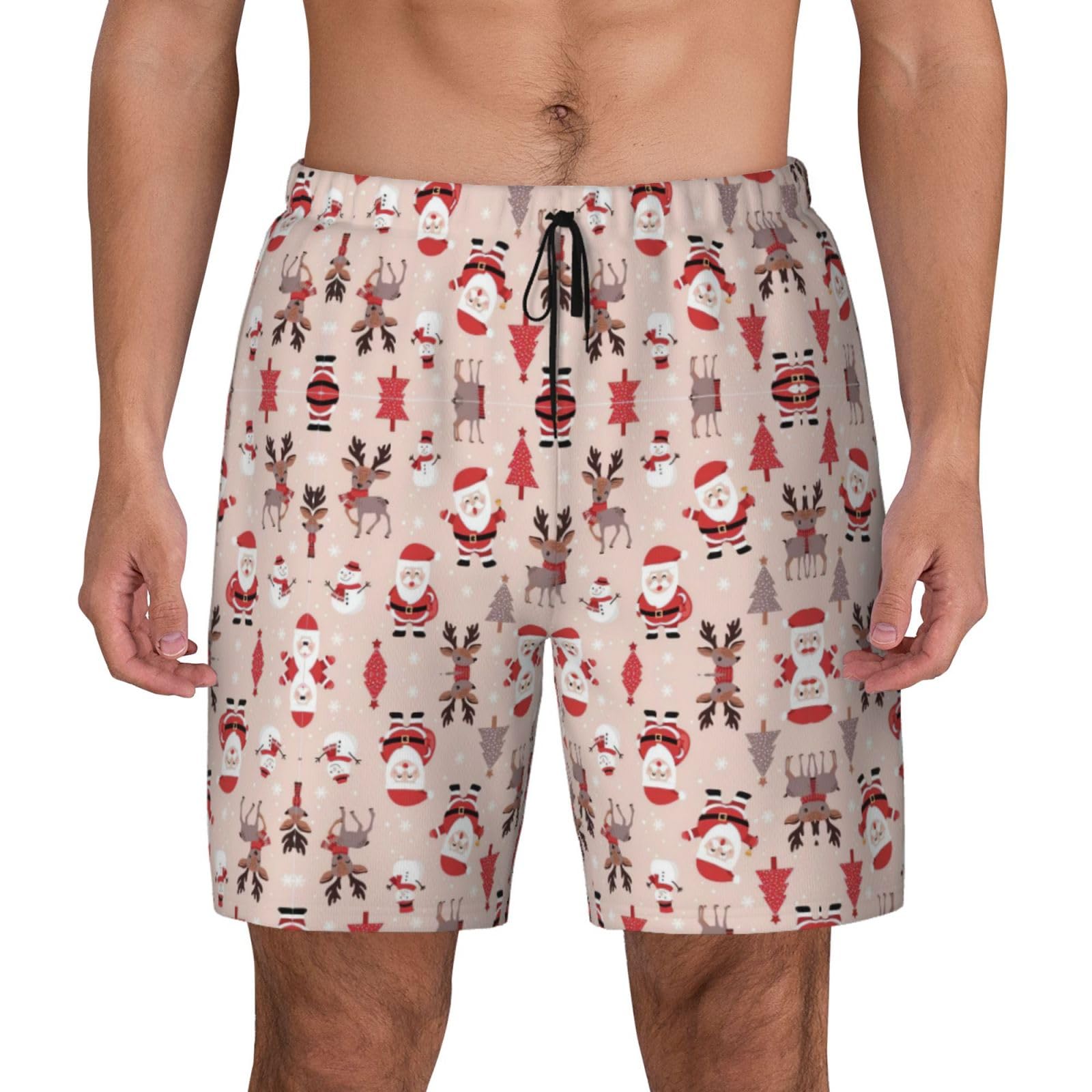 Cbaaghh Cute Christmas Holidays Print Mens Swim Shorts,Mens Swim Trunks with Compression Liner Boardshorts Beach Wear Black