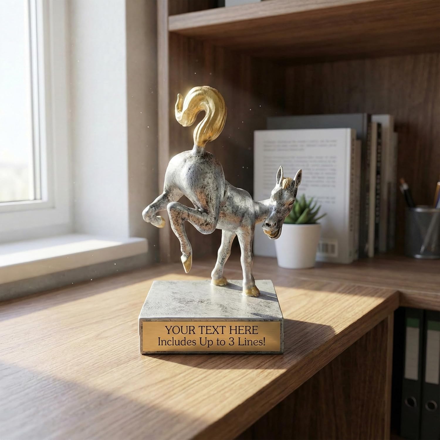 Awards4U Last Place Trophy for Loser - Funny Donkey Horse Butt Bobblehead Award - Customizable Engraved Plate Included - 5.5” Silver Resin Loser Trophy for Office, Fantasy Football, Work Events