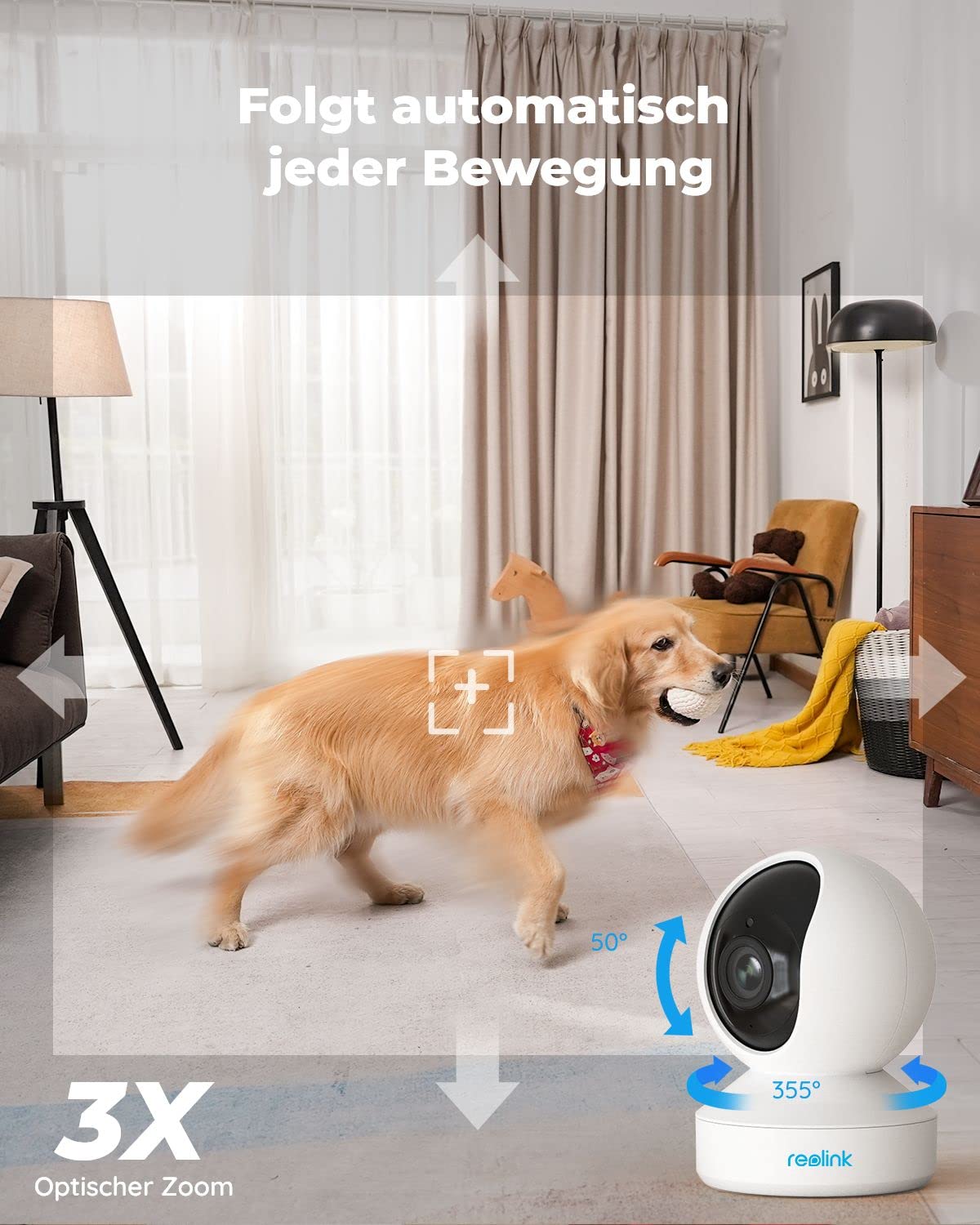 Reolink 5MP PTZ Überwachungskamera Innen, E1 Zoom (Generalüberholt) | WLAN IP Kamera Indoor mit 3X Optischem Zoom, 355°/50° Schwenkbare, 2,4/5,0 GHz WiFi