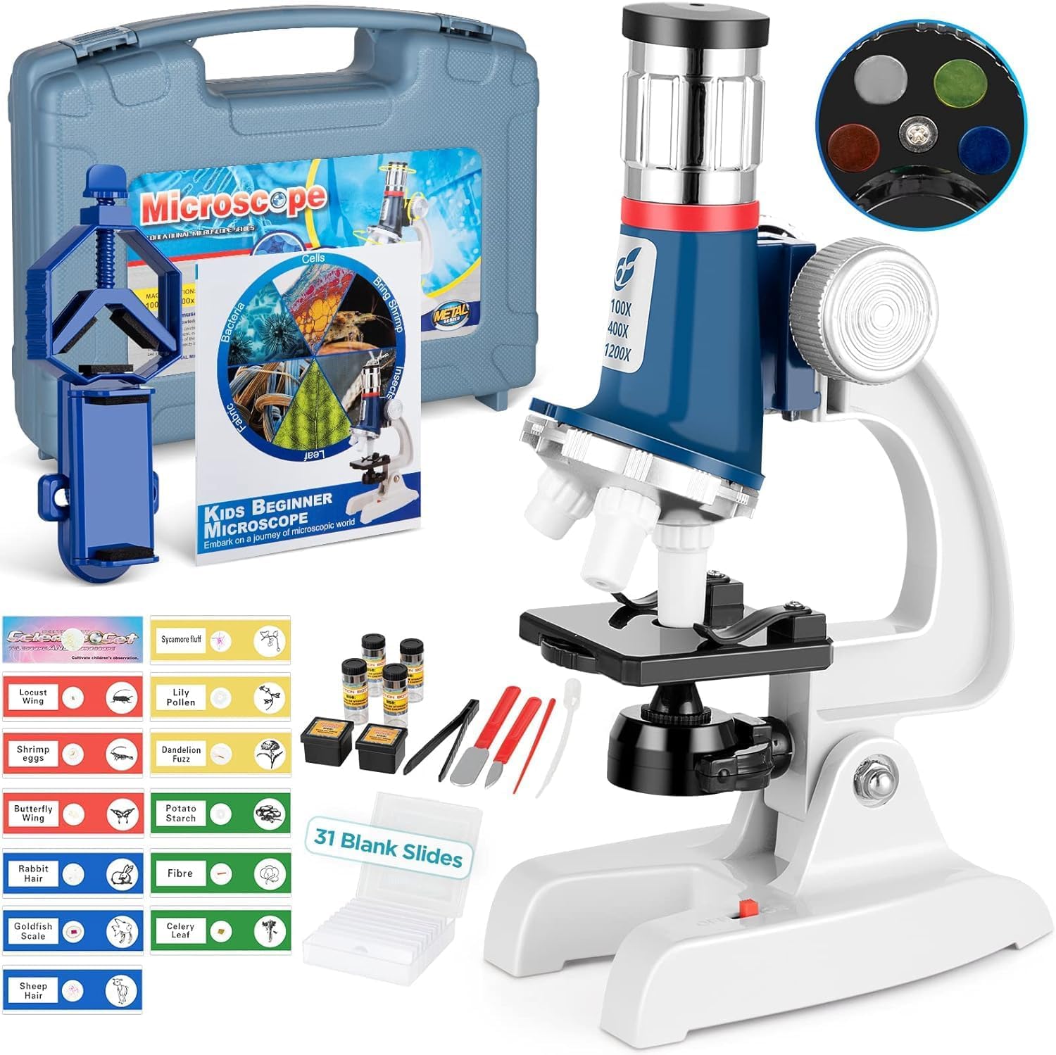 NOKA Microscope for Kids - 58-Piece Science Microscope Kit 1200X